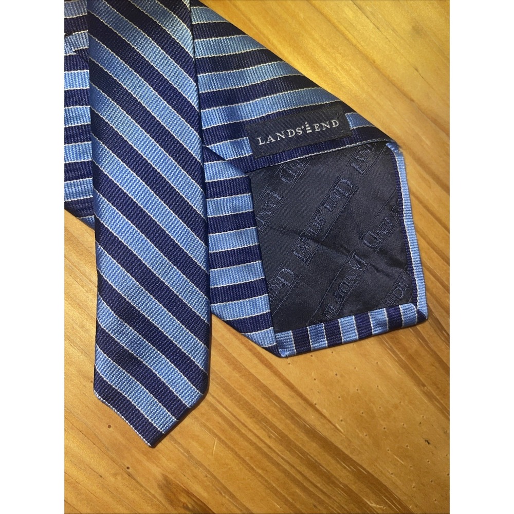 Lands End Necktie Men Blue Stripe Repp Business Wedding Resort